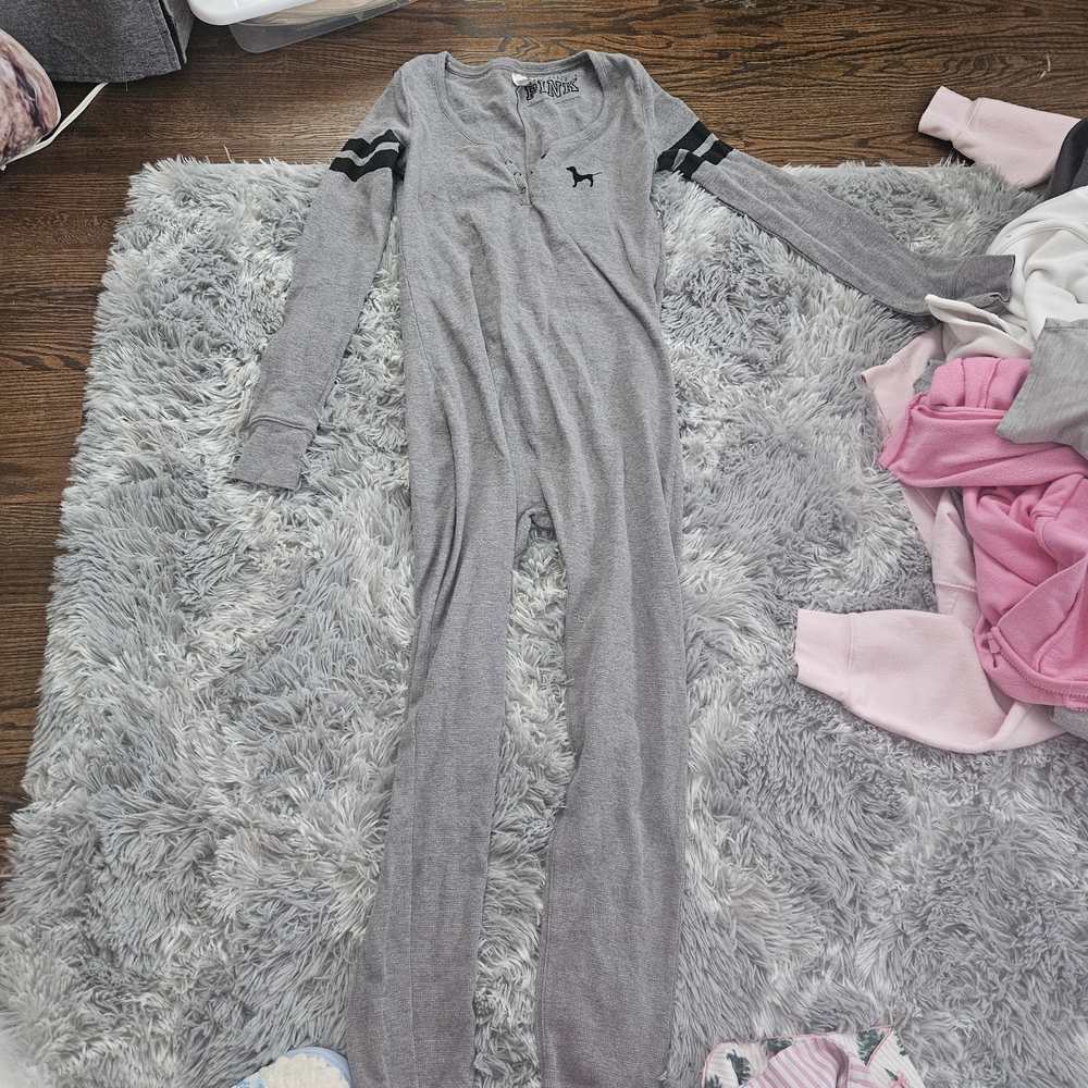 PINK Victoria's Secret Heather Gray Pajama Onesie